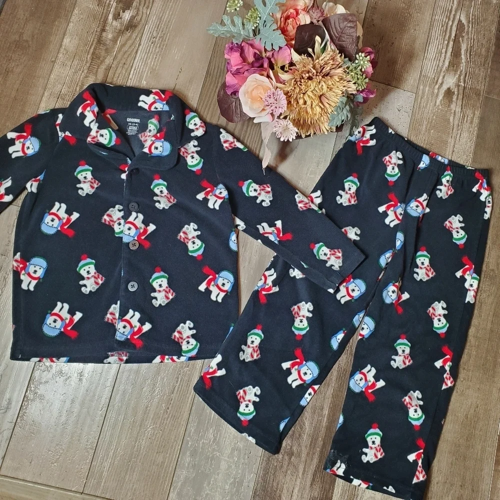 Gymboree 2Pc Black Fleece Winter Christmas Holiday Pajamas Pjs Size XS (3-4) Boy